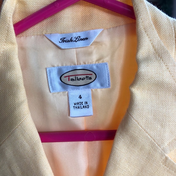 Talbots Irish Linen Jacket Butter Yellow Size 4 Four Buttons, Two Pockets Lined - Picture 5 of 8